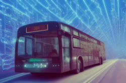 AI-generated image of a bus with PCB-looking signal traces around it